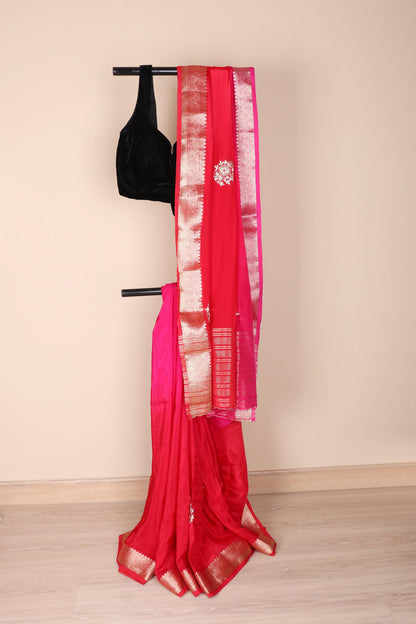 Sinduri Gulabi Ombre Zari Silk Saree