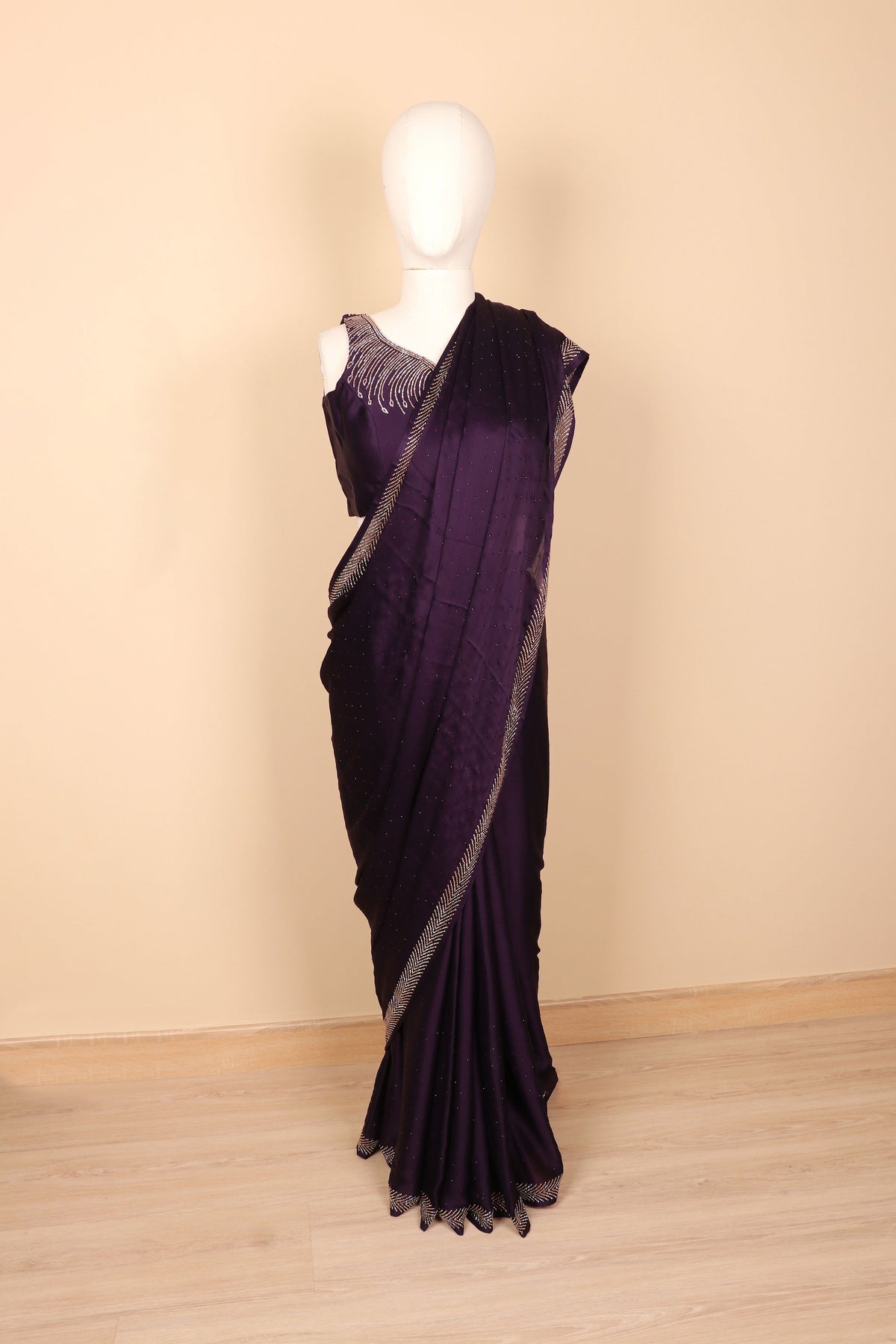 Neel Shahi Herringbone Border Satin Saree