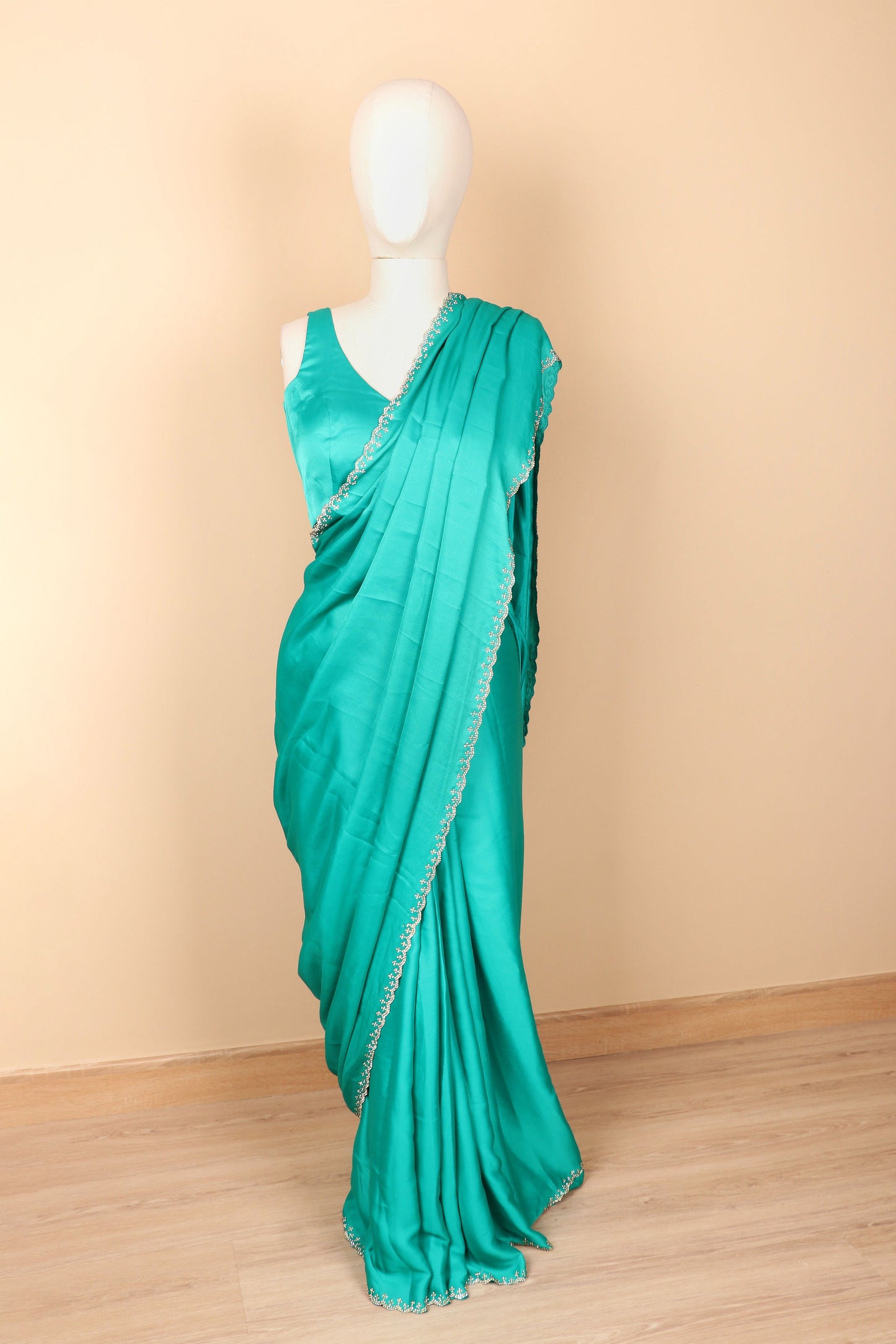 Harit Marakata Crystal Border Satin Saree