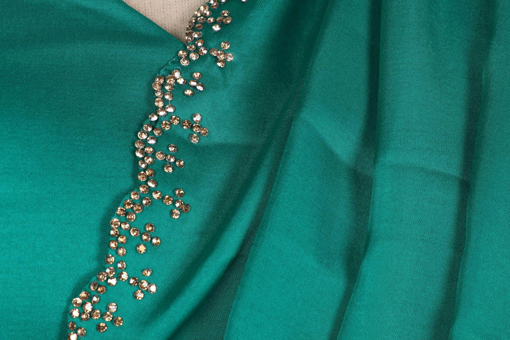 Harit Marakata Crystal Border Satin Saree
