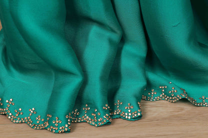 Harit Marakata Crystal Border Satin Saree