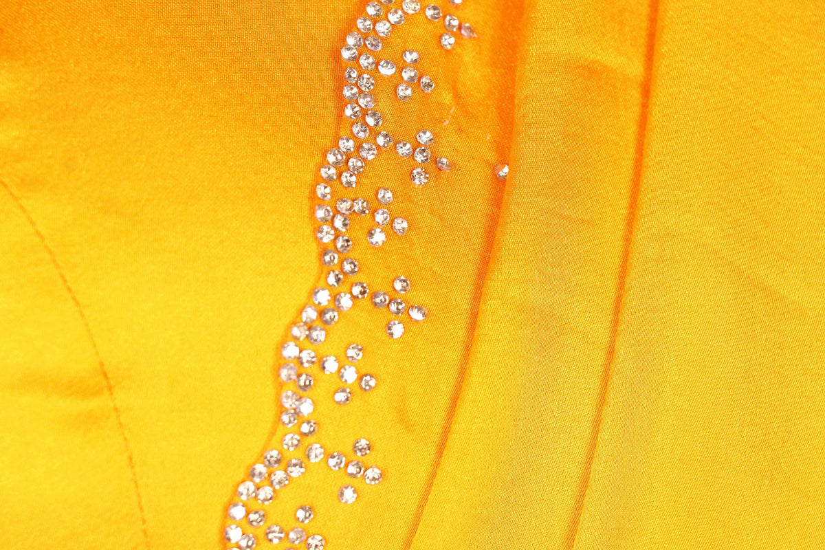 Haridra Swarnim Crystal Border Satin Saree