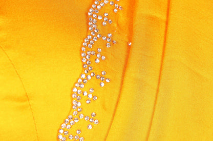 Haridra Swarnim Crystal Border Satin Saree