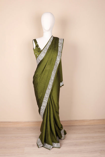 Vana Rajat Zari Border Raw Silk Saree