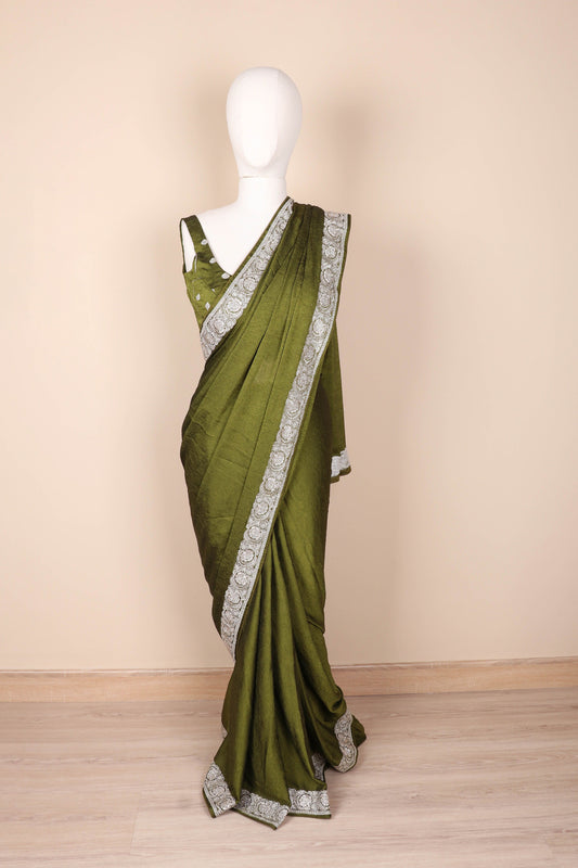 Vana Rajat Zari Border Raw Silk Saree