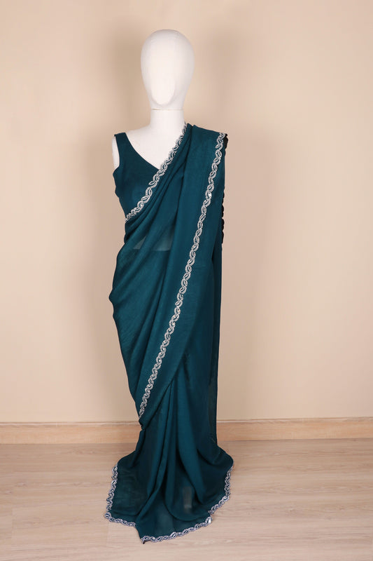 Mayur Veni Crystal Border Chiffon Saree
