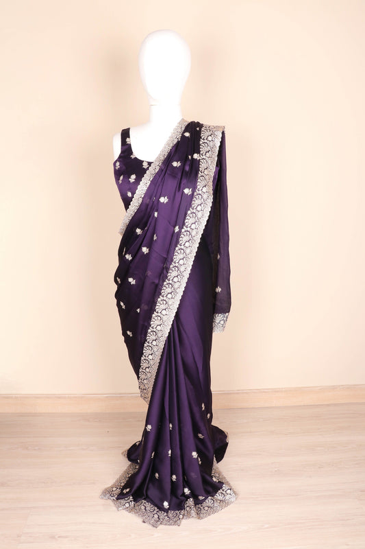 Neelkamal Rajat Buti Satin Silk Saree