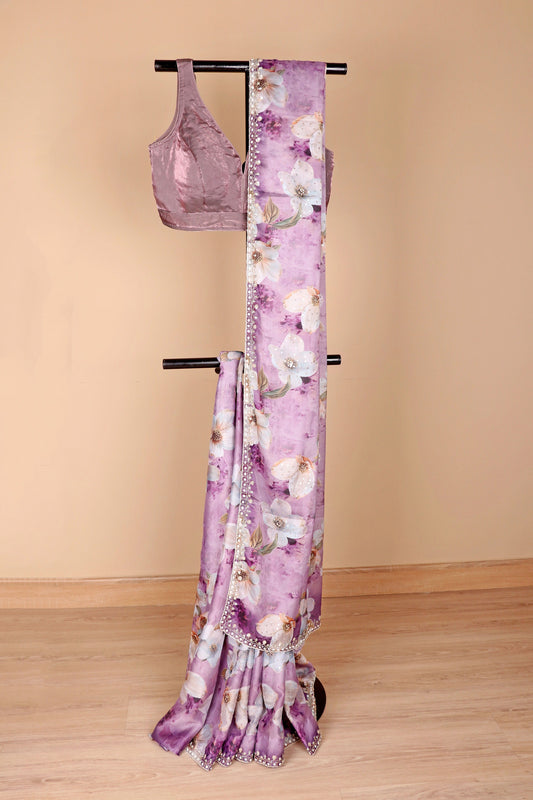 Bahar Lilac Floral Print Saree - 748