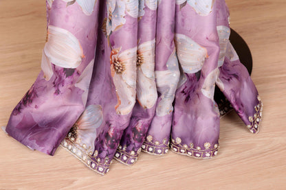 Bahar Lilac Floral Print Saree - 748