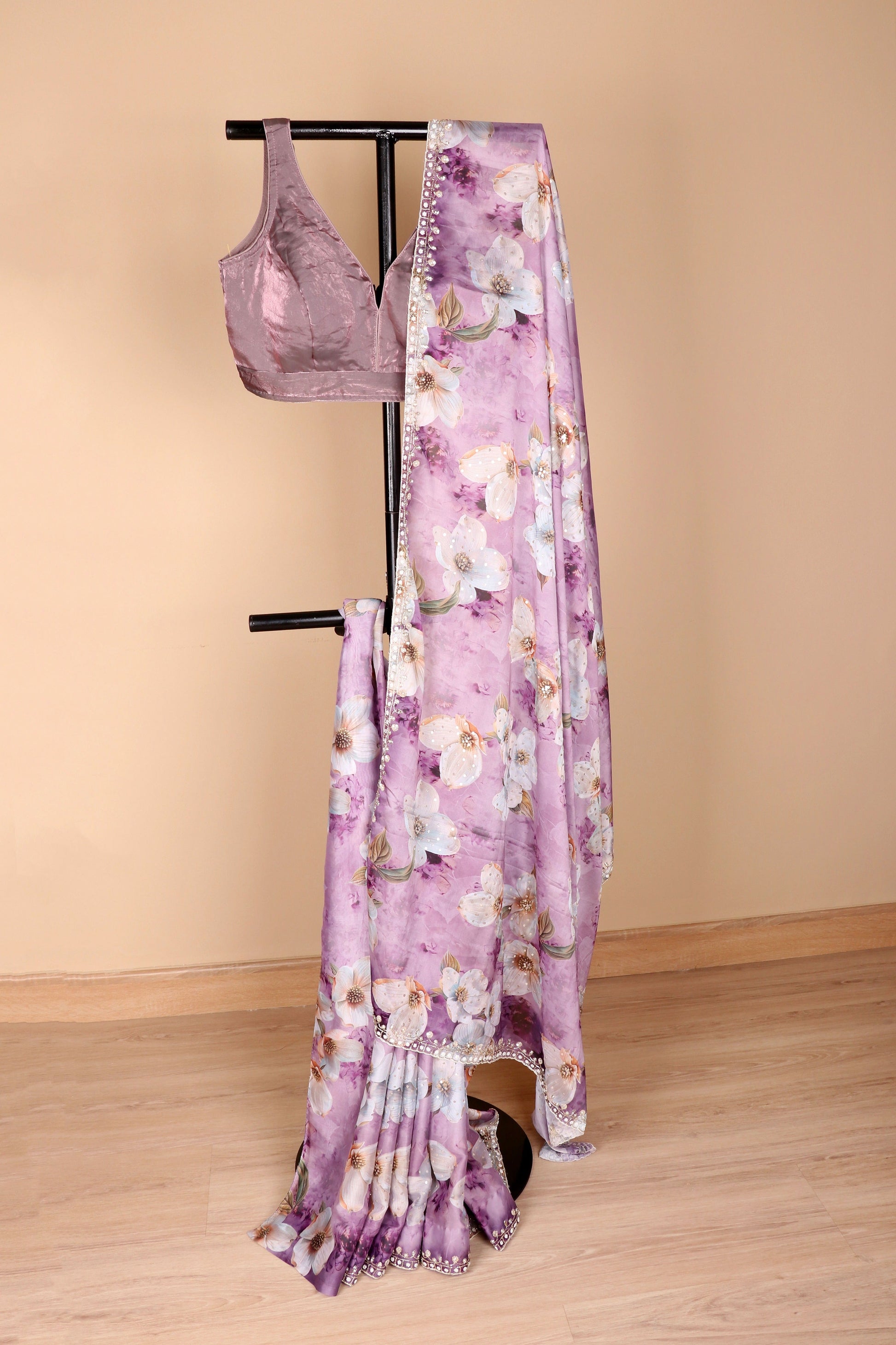 Bahar Lilac Floral Print Saree - 748