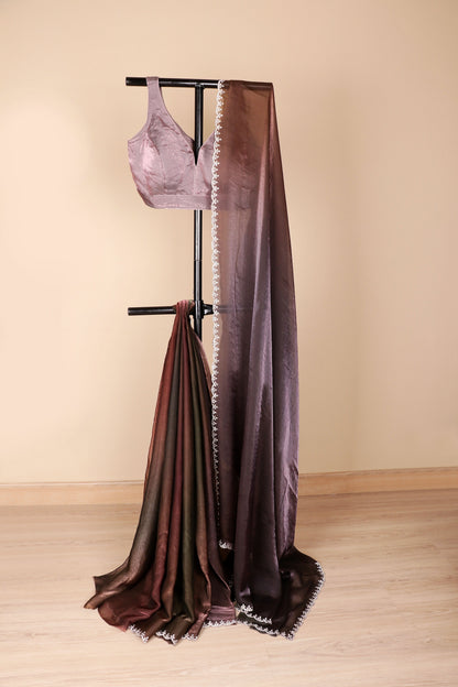 Gulab Hira Crystal Border Tissue Saree - 749
