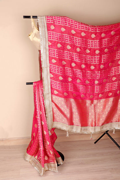 Rani Bandhej Banarasi Silk Saree
