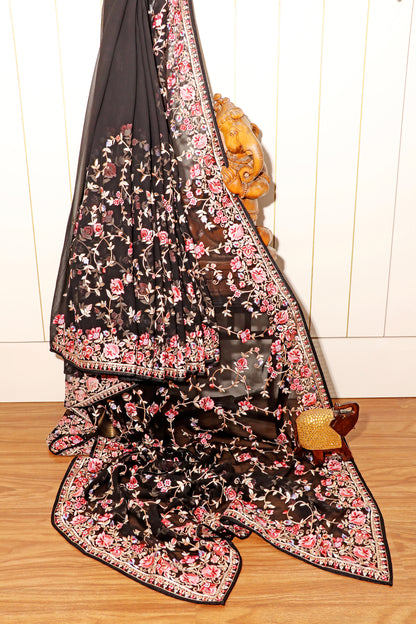 Noor-e-Nazakat Sunehri Phool Parsi Gara Saree 549