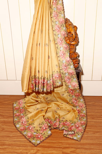 Sunehri Phool  Pure Linen Saree 550
