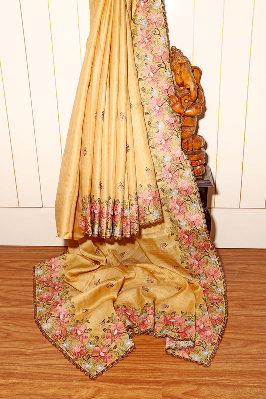 Sunehri Phool  Pure Linen Saree 550