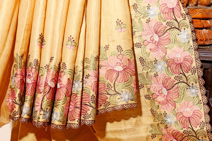 Sunehri Phool  Pure Linen Saree 550