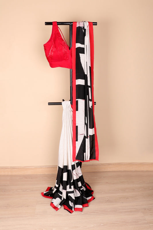 Shwet Shyamal Laal Rekha Saree - 763