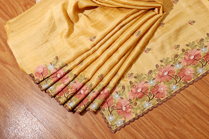 Sunehri Phool  Pure Linen Saree 550
