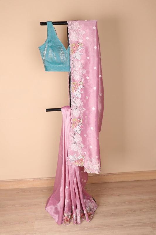 Gulaabi Pakshi Soft Organza Saree - 768