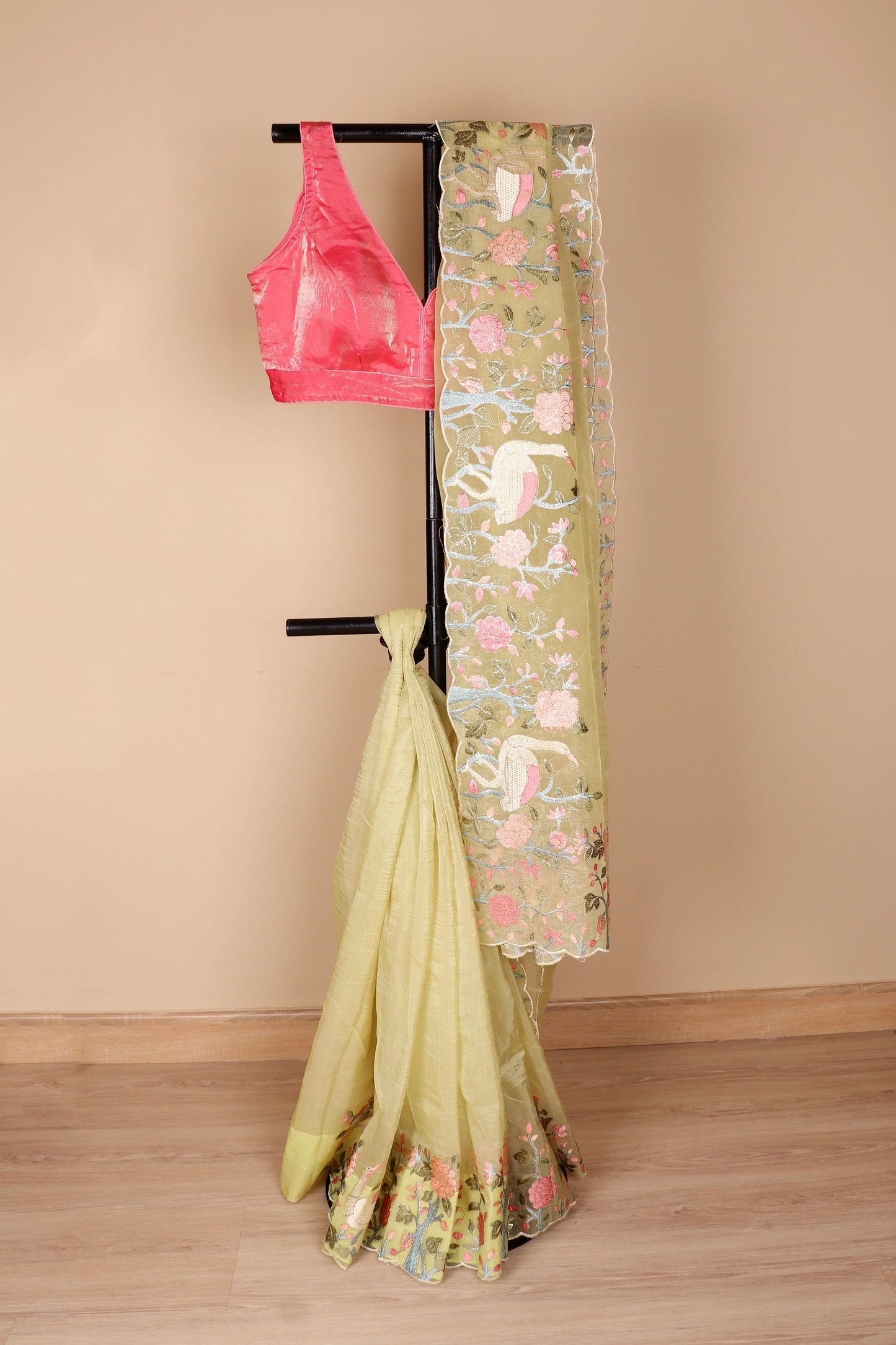 Harit Pakshi Phool Soft Organza Saree - 769