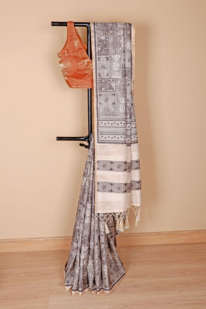 Krem Bhoomi Buti Printed Kalamkari Saree - 935