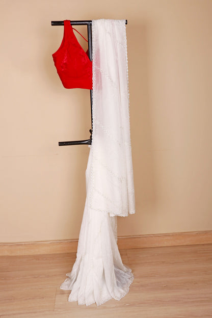 Shwet Moti Sitara Glass Chiffon Saree - 937
