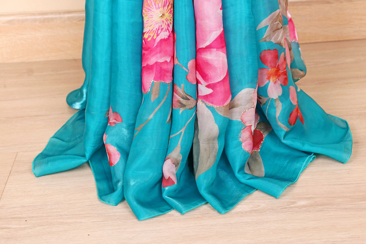 Mayur Neel Pushpa Glass Chiffon Saree - 938