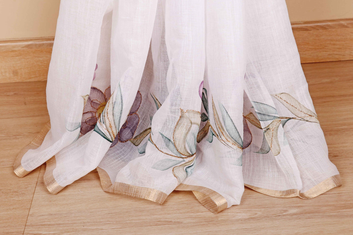 Pushpa Rang Tassel Linen Saree - 944