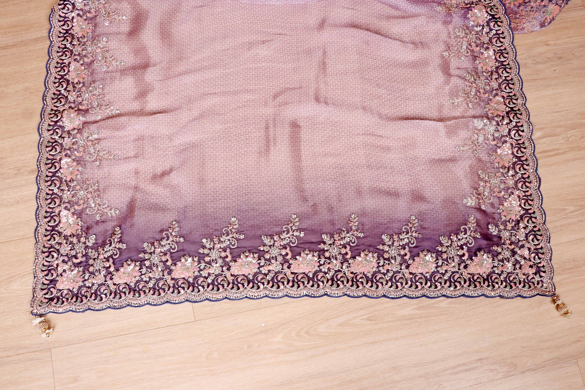 Neel Violet Embroidered Saree - 946