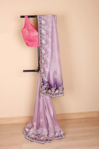 Neel Violet Embroidered Saree - 946