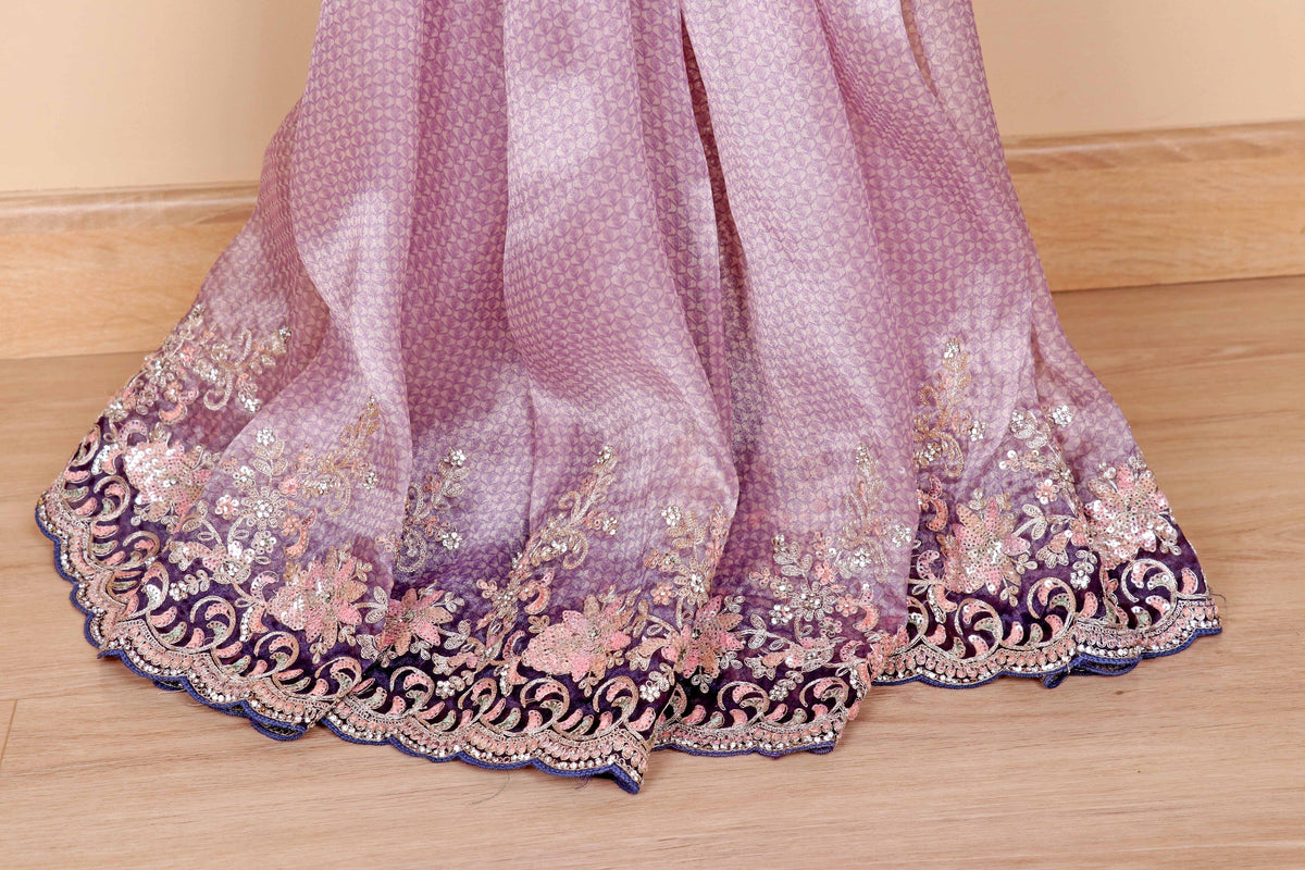 Neel Violet Embroidered Saree - 946
