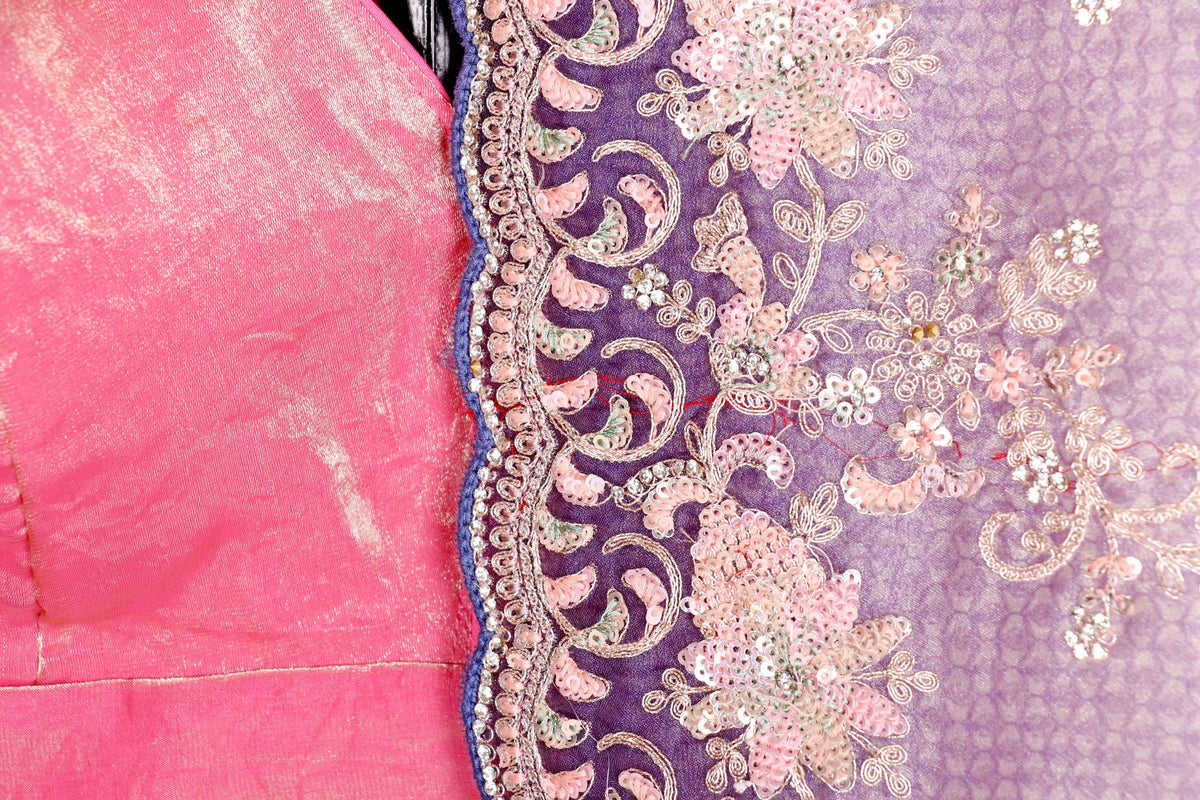 Neel Violet Embroidered Saree - 946