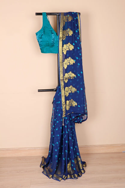 Bandhani Zari Navy Saree - 956
