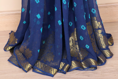 Bandhani Zari Navy Saree - 956