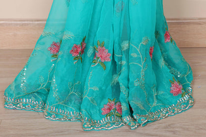 Firoza Floral Embroidered Saree - 957
