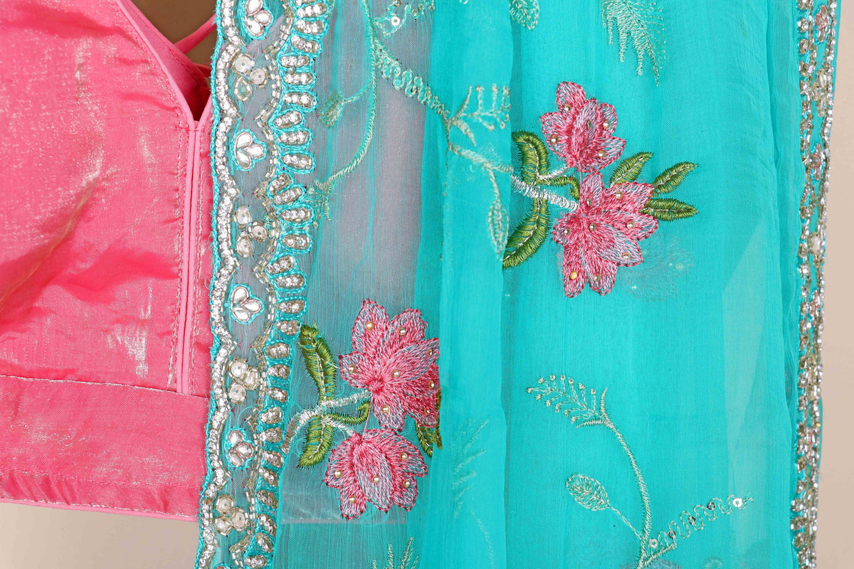 Firoza Floral Embroidered Saree - 957