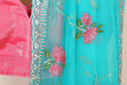 Firoza Floral Embroidered Saree - 957