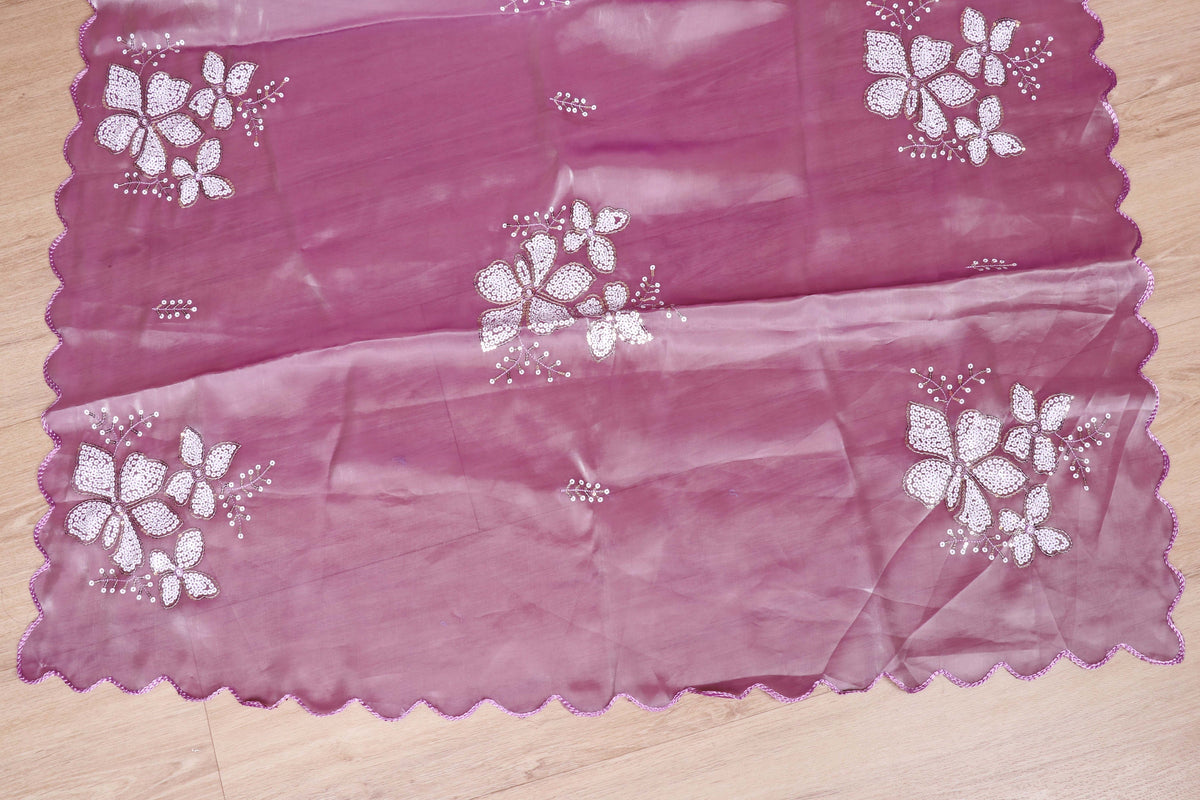 Mauve Sequin Organza Saree - 958