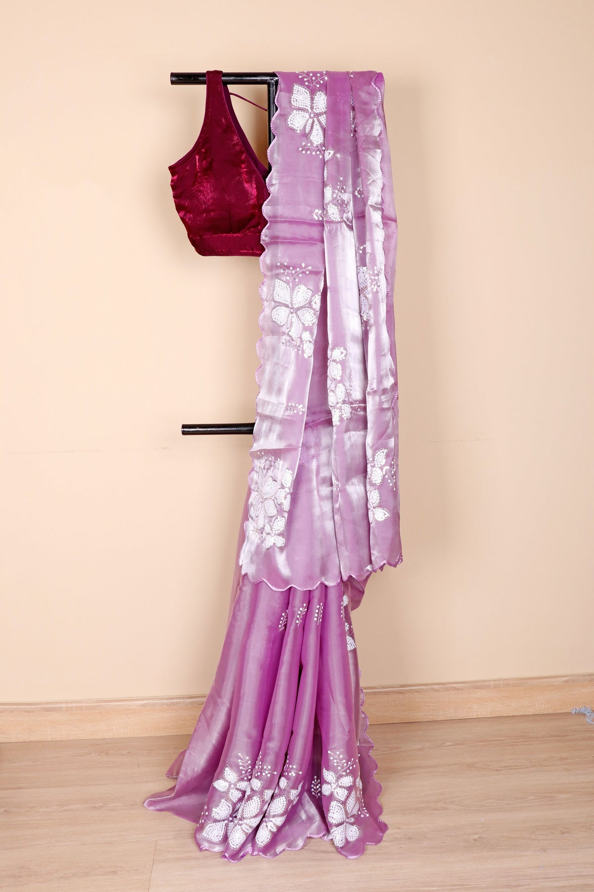 Mauve Sequin Organza Saree - 958