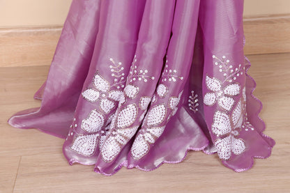 Mauve Sequin Organza Saree - 958