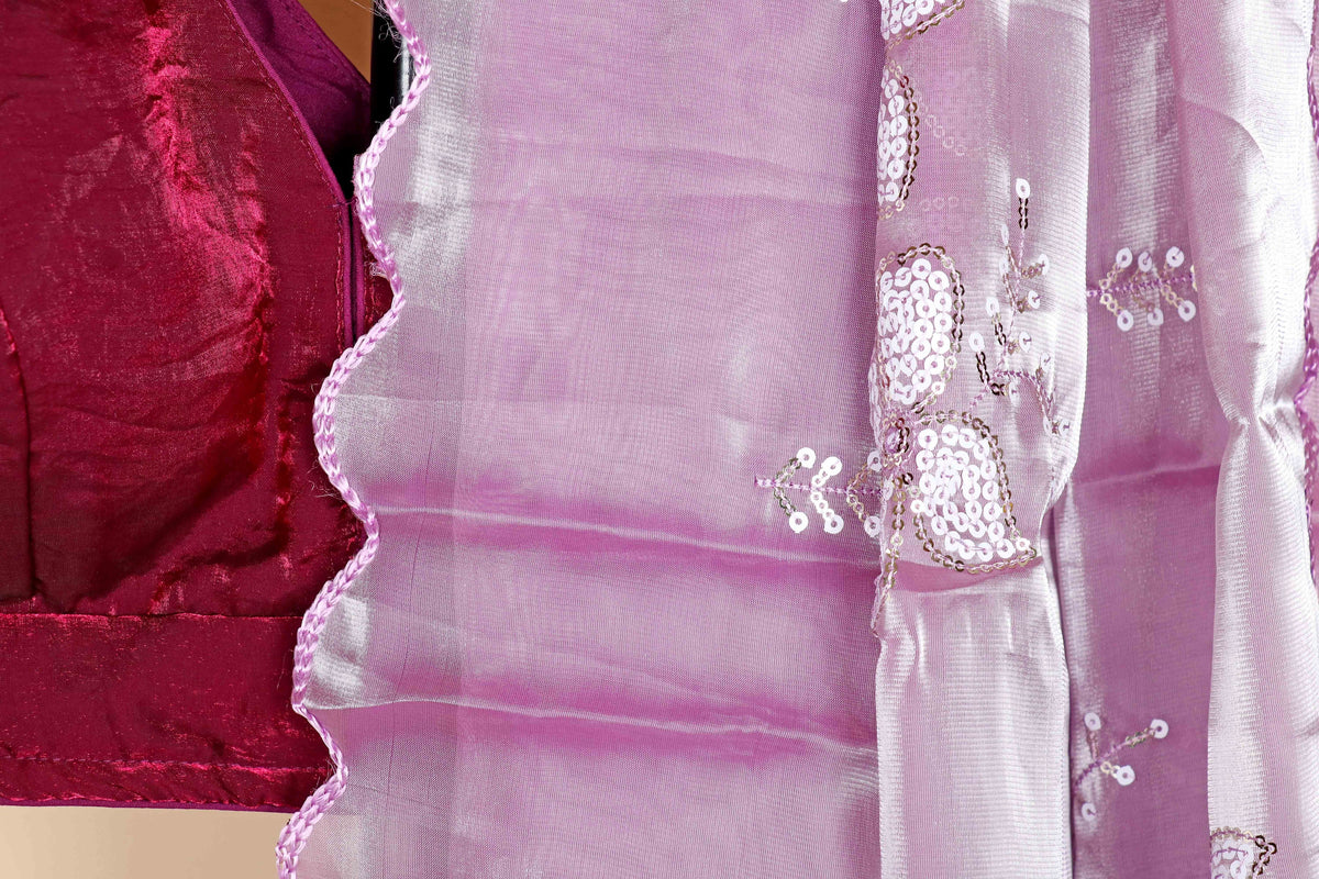Mauve Sequin Organza Saree - 958
