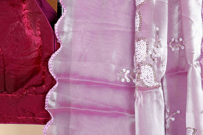 Mauve Sequin Organza Saree - 958