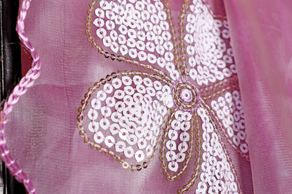 Mauve Sequin Organza Saree - 958