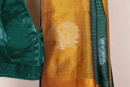 Emerald Mustard  Silk Saree - 965