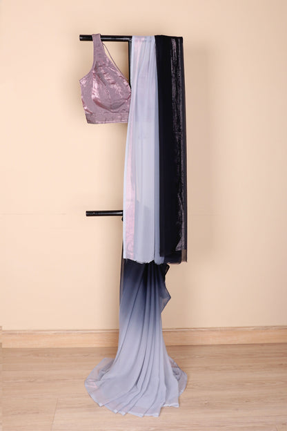 Silver Grey Ombre Pure Diamond Chiffon Saree - 967