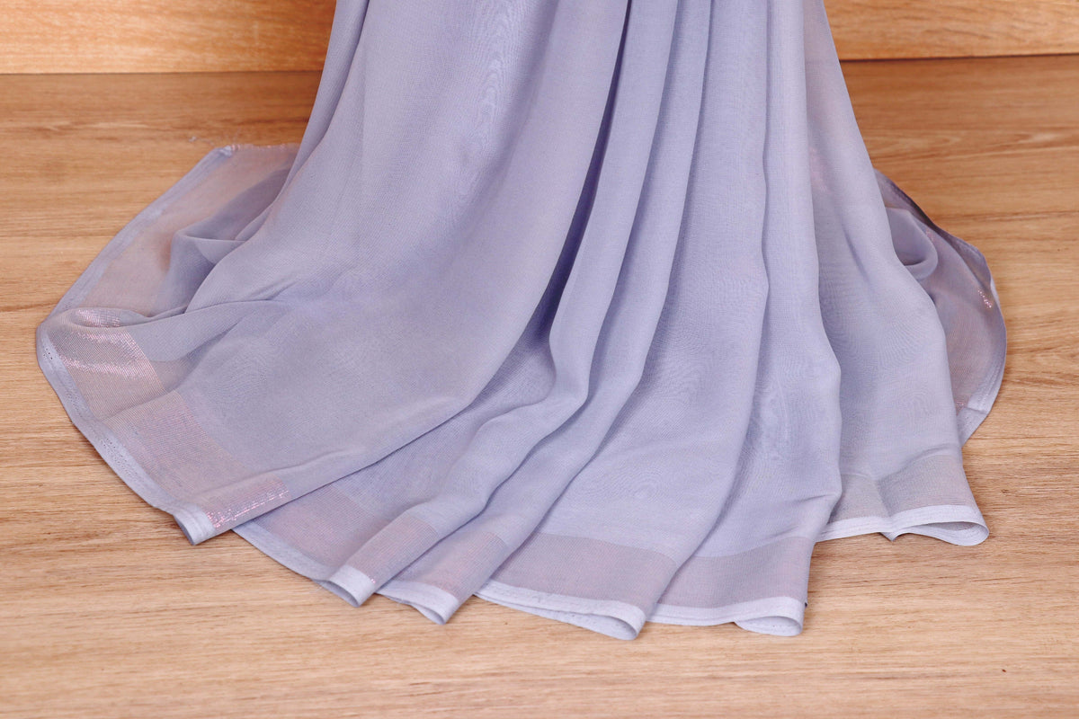 Silver Grey Ombre Pure Diamond Chiffon Saree - 967