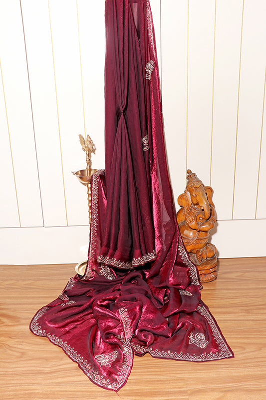 Wine Rose Zari Silk Saree (NEW-208-R-208)