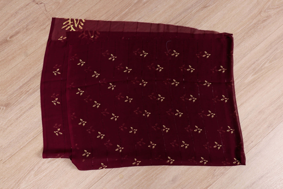 Maroon Batik Botanical Georgette Saree - 974