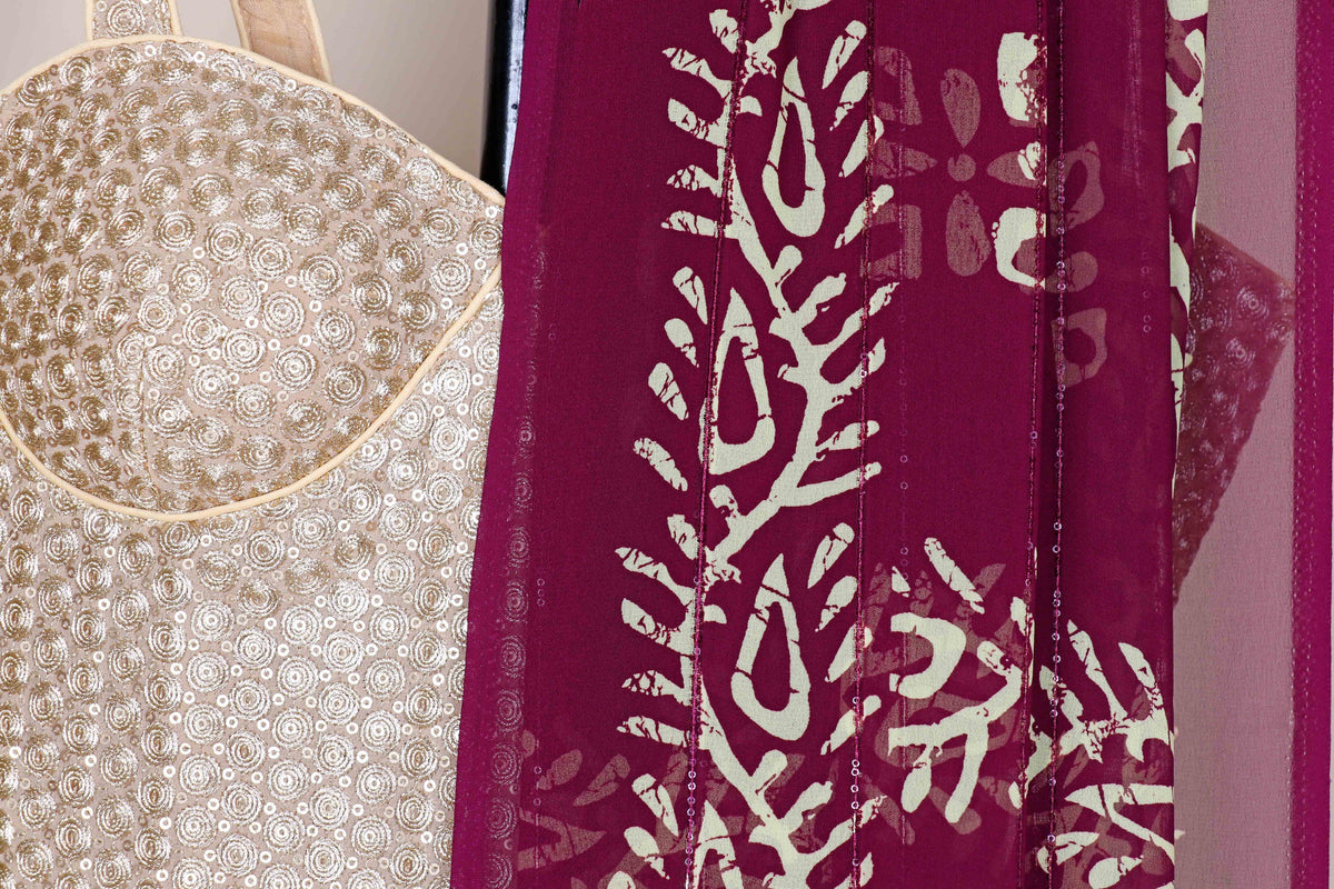 Maroon Batik Botanical Georgette Saree - 974