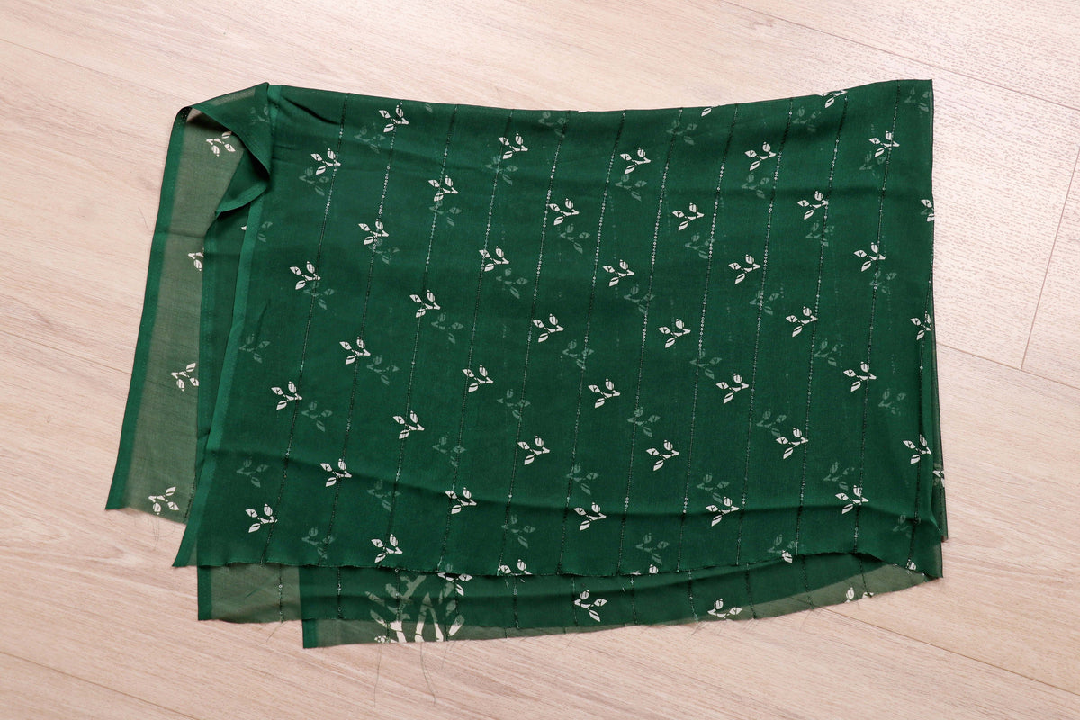 Bottle Green Batik Botanical Georgette Saree - 978